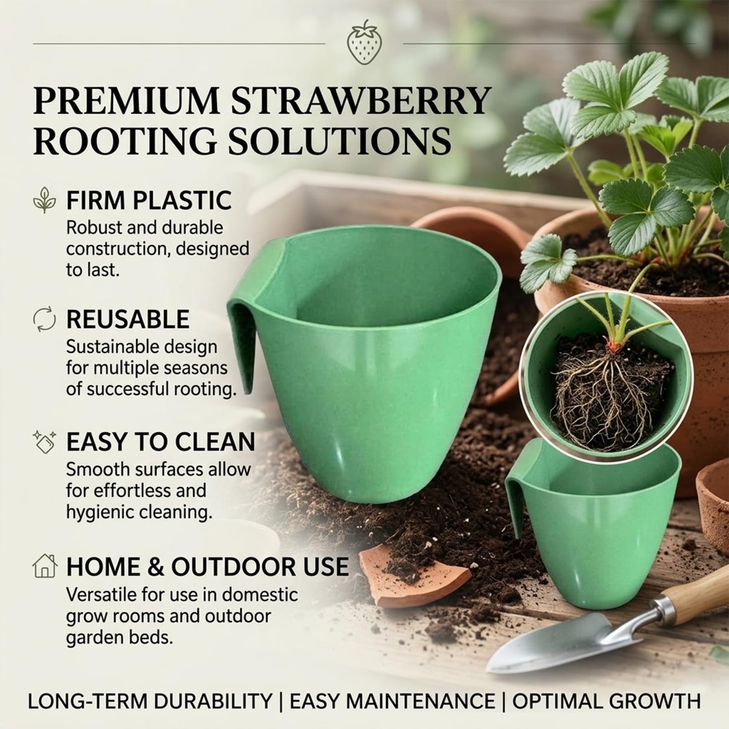 Strawberry Rooting Cup Kit with 20 Forks, Strawberry Propagation Cups, Space-Saving Hanging Design, Plastic Planter for Garden, Greenhouse, and Balcony (Large,green20pc)