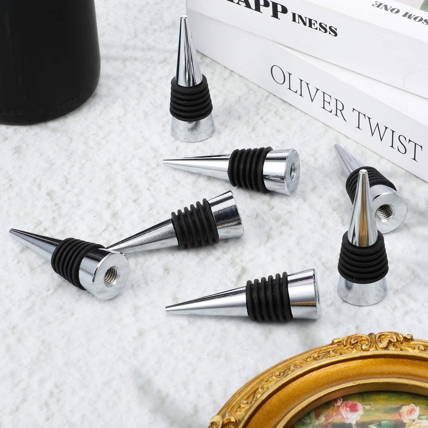 25 Pieces Wine Bottle Stopper Set Kit Reusable Decorative Bottle Stoppers Stainless Steel Wine-Bottle Stopper Kit for Kitchen, Bar, Gifts, Holiday Party, Wedding(Metal Silver)