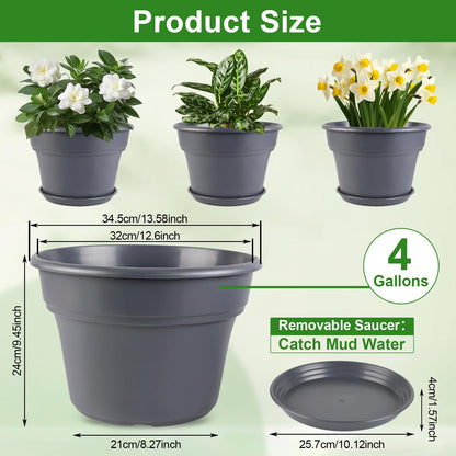 Myfeegoin 13-inch-Plant-Pots, 4 Pack Large Planters for Outdoor Plants, Plastic Flower Pots Indoor with Drainage Holes & Trays, Classic Garden Pot Container for House