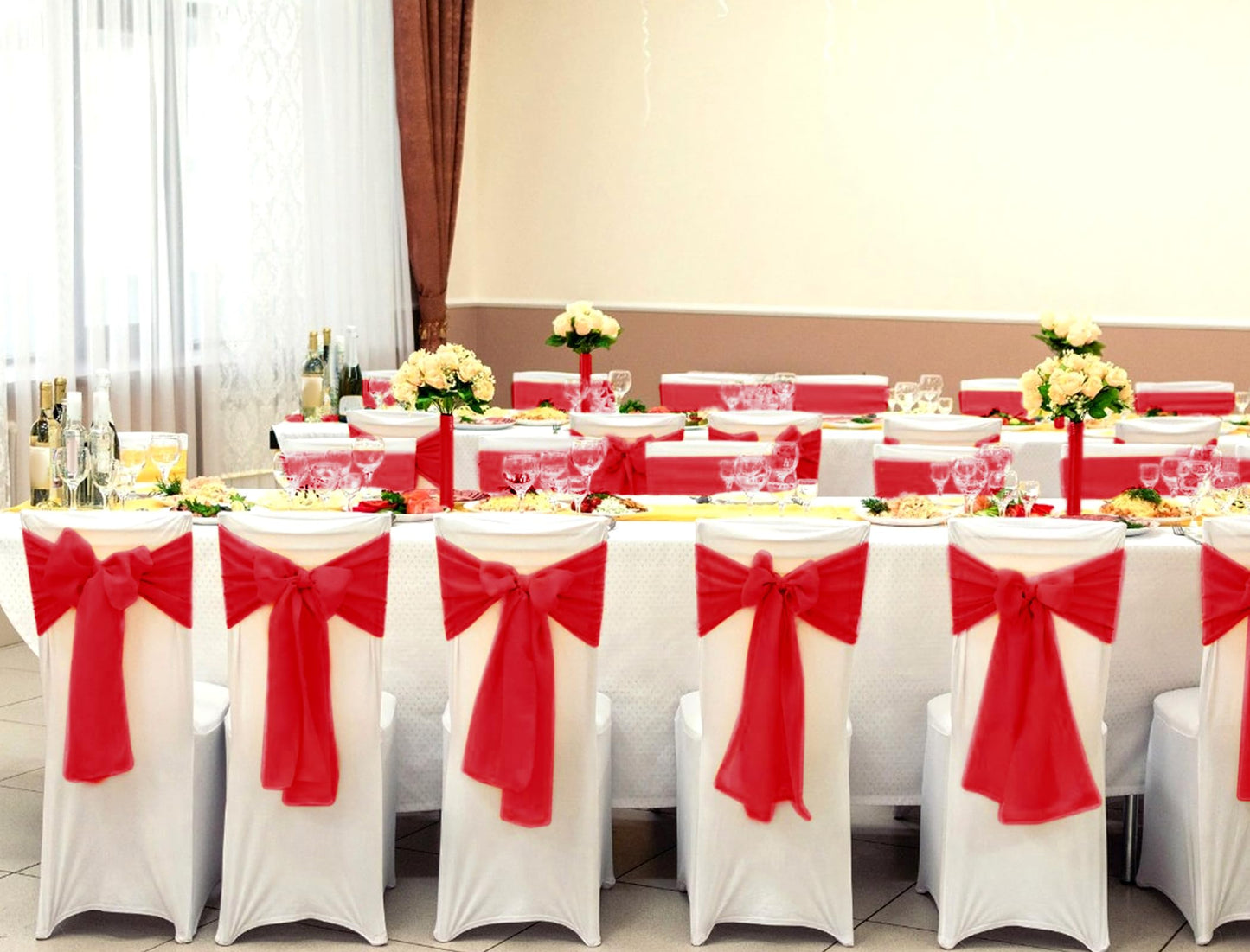 YMHPRIDE 60 PCS Red Satin Chair Sashes,Ties Chair Bows Designed Chair Sashes Chair Cover for Wedding Party Baby Shower Banquet Folding Chairs Decoration(Red,7x108 inch)
