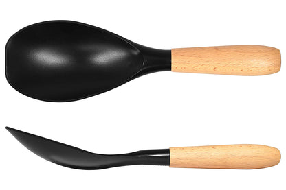 Seki Japan Stylish Kitchen Tool, Flexible Non Stick Heat Resistant Nylon Cooking Spoon, Wooden Handle Basting Spoon for Soup, Salad, Stirring, Mixing