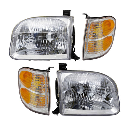 TRQ Headlight & Corner Light Kit 4 Piece Set Compatible with 2001-2004 Toyota Sequoia, 2004 Tundra Crew Cab LKA87336