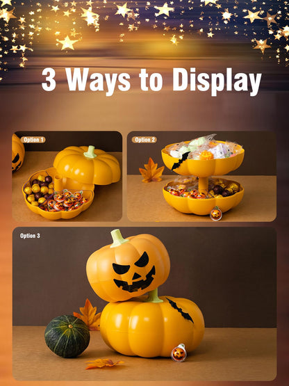 LivLab Mker Pumpkin Christmas candy bowl - Divided Serving Tray with lid for Halloween Candy, Treats & Snacks -autumn Gifts & Decor