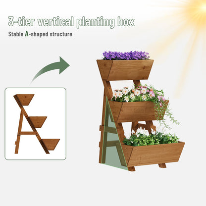Vertical Wooden Raised Garden Bed, Garden Planters Freestanding Wood Plant Stand Flower Rack Wooden Planter Box for Plants Herbs Flowers Vegetables Outdoor Indoor Gardening (3-Tier Small Brown)