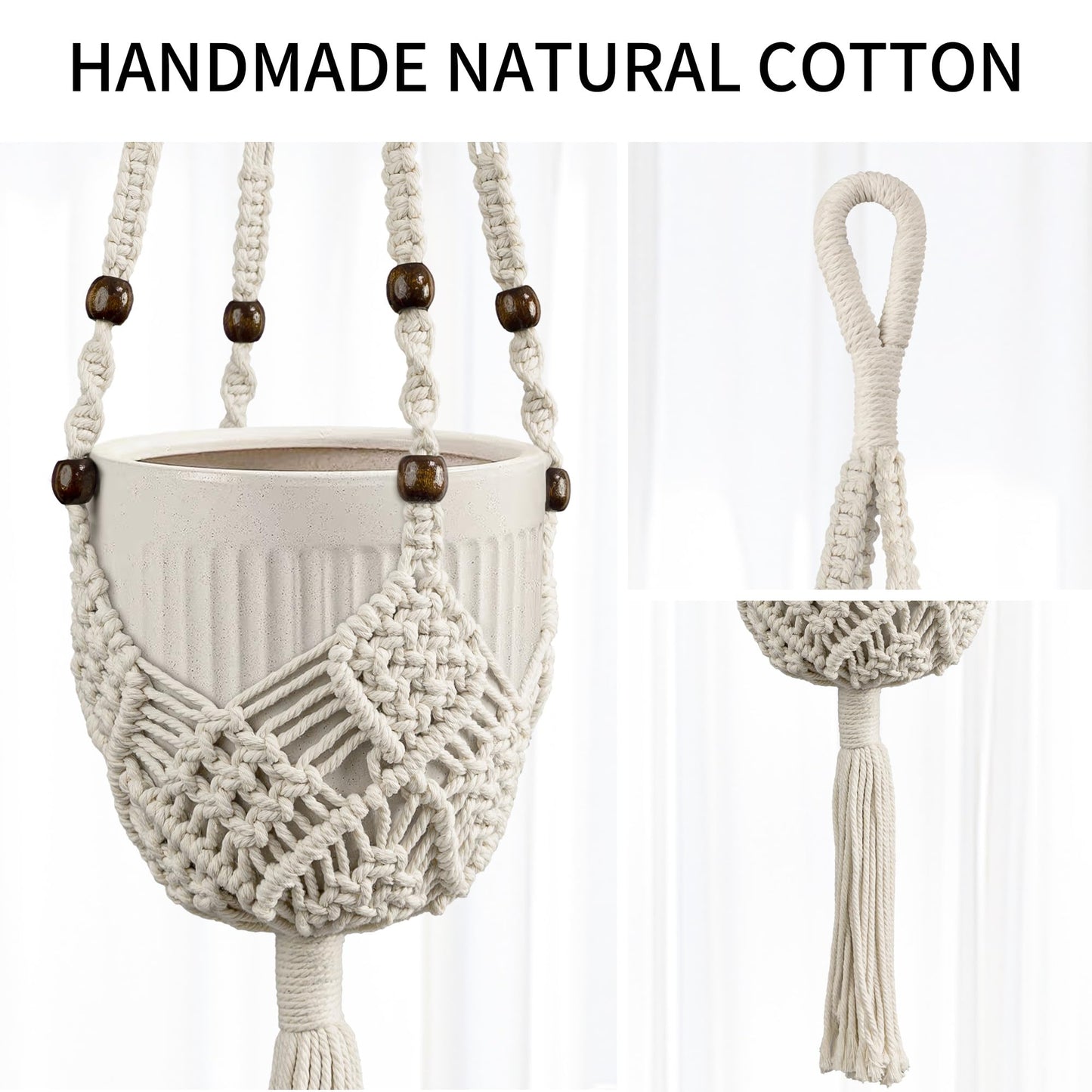 IDEEEPAN Macrame Plant Hanger - Fits 3 to 6 inches Pots for Indoor Outdoor, 35 Inch, Set of 2, Brown (POTS NOT Included)