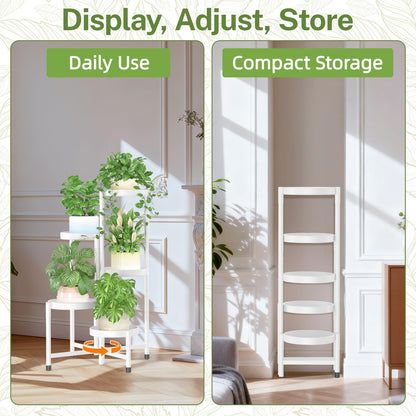 iDavosic.ly Plant Stand Indoor Outdoor, 5 Tier Corner Metal Flower Display Holder Shelf, Folding Tall Orchid Rack for Patio Balcony Porch Garden Living Room House, White