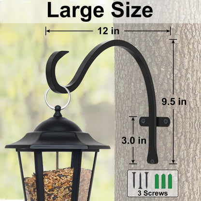 12 Inch Heavy Duty Plant Hanger Wall Hook 2 Pack - Black Iron Hanging Plant Bracket Holds 44 lbs - Rust Resistant Indoor Outdoor Hooks for Bird Feeders Lanterns Wind Chimes Hanging Baskets with Screws