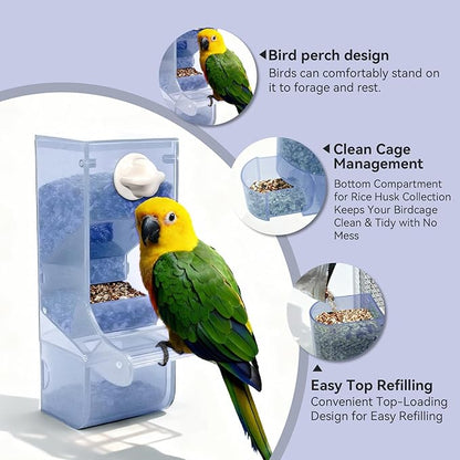 AOTU Automatic Bird Feeder for Cage Crack-Resistant Plastic Parakeet Cage Accessories No Mess Bird Cage Seed Catcher for Small Medium Birds Parrots Cockatiels Parakeets Conures Canaries (Light Blue)