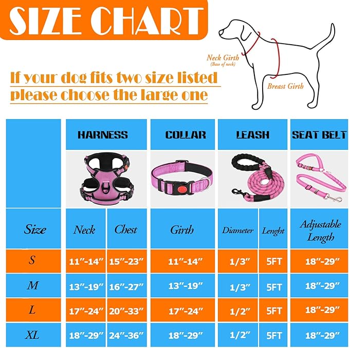 LOBEVE No Pull Dog Harness, Collar & Leash Set | Includes Dog Seat Belt, Collapsible Bowls & Poop Bag Dispenser. Ideal for Training, Walking, Hiking. Fits Small to Large Dogs(Pink-M)