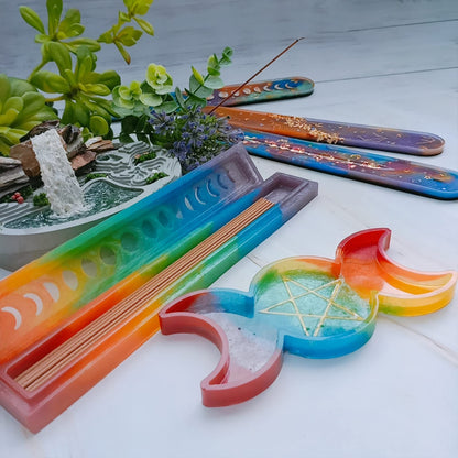 Moon Phase Incense Holder Epoxy Resin Silicone Molds Set Triple Goddess Candle Tray, Ash Catcher, Storage Box 5-Count Around 10inch Long