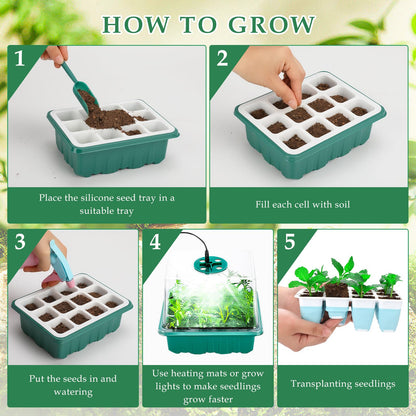 Hanaoyo 5 PCS Reusable Seed Starter Tray, 60 Cells Seed Starter Kit with Flexible Pop-Out Cells, Seedling Starter Trays for Seed Starter, Indoor Greenhouse Seeding Planting Growing