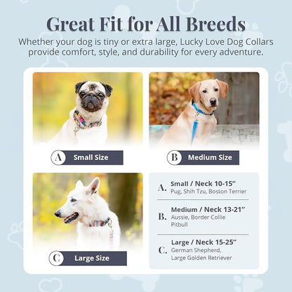 Lucky Love Dog Martingale Dog Collar & Leash - Adjustable, No-Slip, Durable, Comfortable, Soft Webbing, & Stylish Patterned Collar & Leash Set for Male and Female Dogs - Laguna Mart Combo, Small