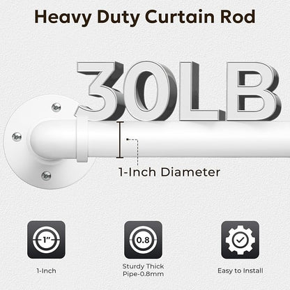 Zeerobee Curtain Rods for Windows 144 to 168, 1 Inch Industrial Wrap Around White Curtain Rod, Indoor/Outdoor Room Divider Adjustable Drapery Pole, 144"-168"
