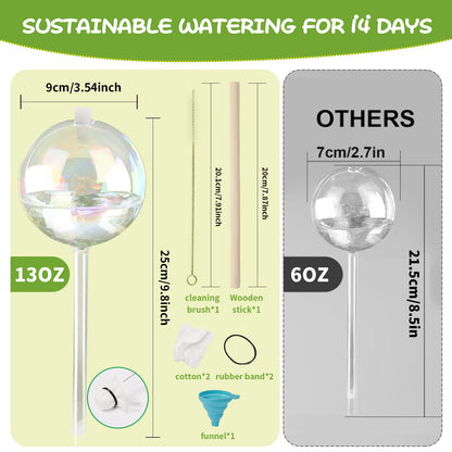 13 oz Up to 2 Weeks Large Self-Watering Plant Watering Globes, Self Watering Planter Insert, Glass Bulbs for Indoor & Outdoor Plants - Automatic Watering While Away or Vacation (Large 2-Pack)