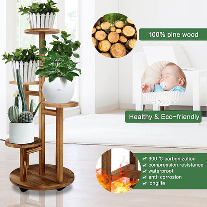 GEEBOBO 5 Tiered Tall Plant Stand for Indoor, Wood Plant Shelf Corner Display Rack, Multi-tier Planter Pot Holder Flower Stand for Living Room Balcony Garden Patio (Brown)