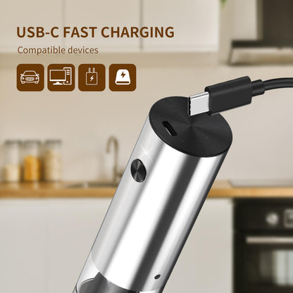 Mini Electric Salt and Pepper Grinder Stainless steel, USB Rechargeable, Small Automatic Salt Pepper Mill Grinder, Travel/Outdoor BBQ/Children, One-Button Control,External Adjustable Coarseness