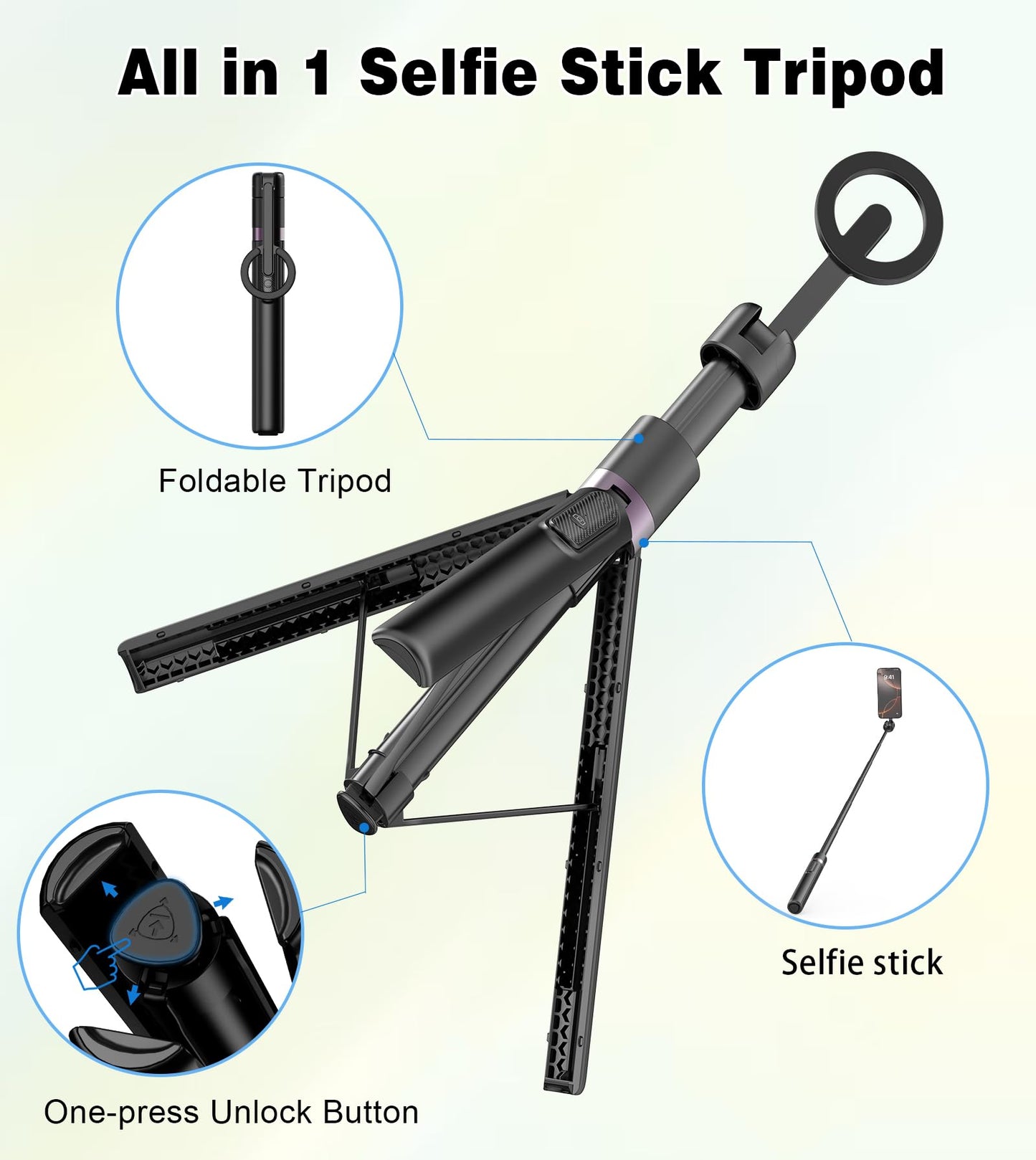 TONEOF 68" Magnetic Selfie Stick Tripod with Aluminum Strong Magnetic Holder for Magsafe, 360° Rotatable Travel Phone Tripod Stand with Metal Ring & Rechargeable Remote for iPhone/Android(Beige Gray)