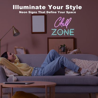 Chill Zone Neon Signs for Wall Decor Dimmable LED Neon Light USB Powered Light Up Signs for Home Lounge Game Room Bar Bedroom Wall Art Man Cave Decor