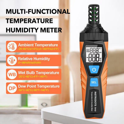 INSTRODOTS Temperature Humidity Meter, High Precision Thermometer Hygrometer with Ambient, Dew Point, Wet Bulb Thermometer, Dual Display Temperature & Humidity with LCD Backlight, TH10