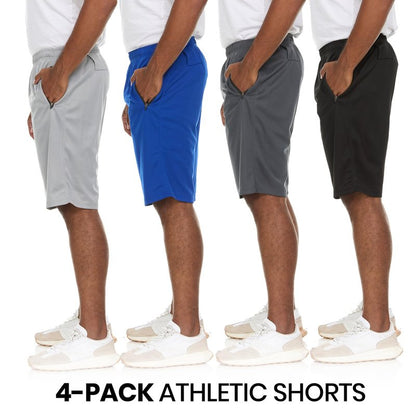 Essential Elements Athletic Shorts for Men - 4 Pack Men's Activewear Quick Dry Basketball Shorts - Workout, Gym, Running (Set I, Large)
