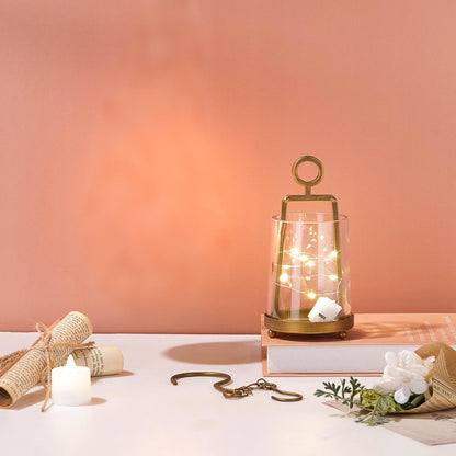 Twakutwaku 3.3" Wide Modern Farmhouse Metal Hurricane Candle Holder with Handmade Sturdy Glass Sleeve in Antique Brass for Pillar Candle & Plants, Glass Hurricane Lantern, Industrial, Minimalistic