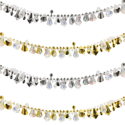 Jishi 16ft Christmas Garland Christmas Tree Silver Bead Decor, Clear Iridescent Silver Bead Garland Twist Bead String for Christmas Tree Decoration, Rustic Crystal Garland Ornaments Home Decorations