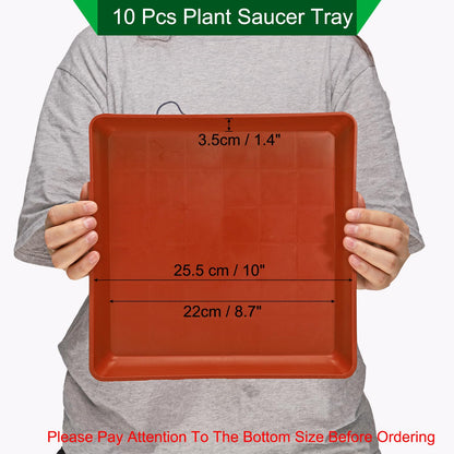 PATIKIL 10 Inch Plant Saucer Tray, 10 Pack PP Plastic Square Plant Saucer Flower Planter Drip Tray for Indoors Outdoors Patio Balcony, Terracotta