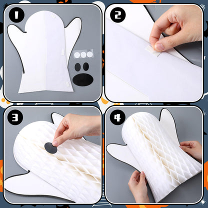 Bencailor 6 Pcs Halloween Ghost Table Decorations Halloween Honeycomb Centerpiece Ghost Table Centerpiece Halloween Party Decoration Ghost Table Topper for Halloween Party Home Room Desk Decor(White)