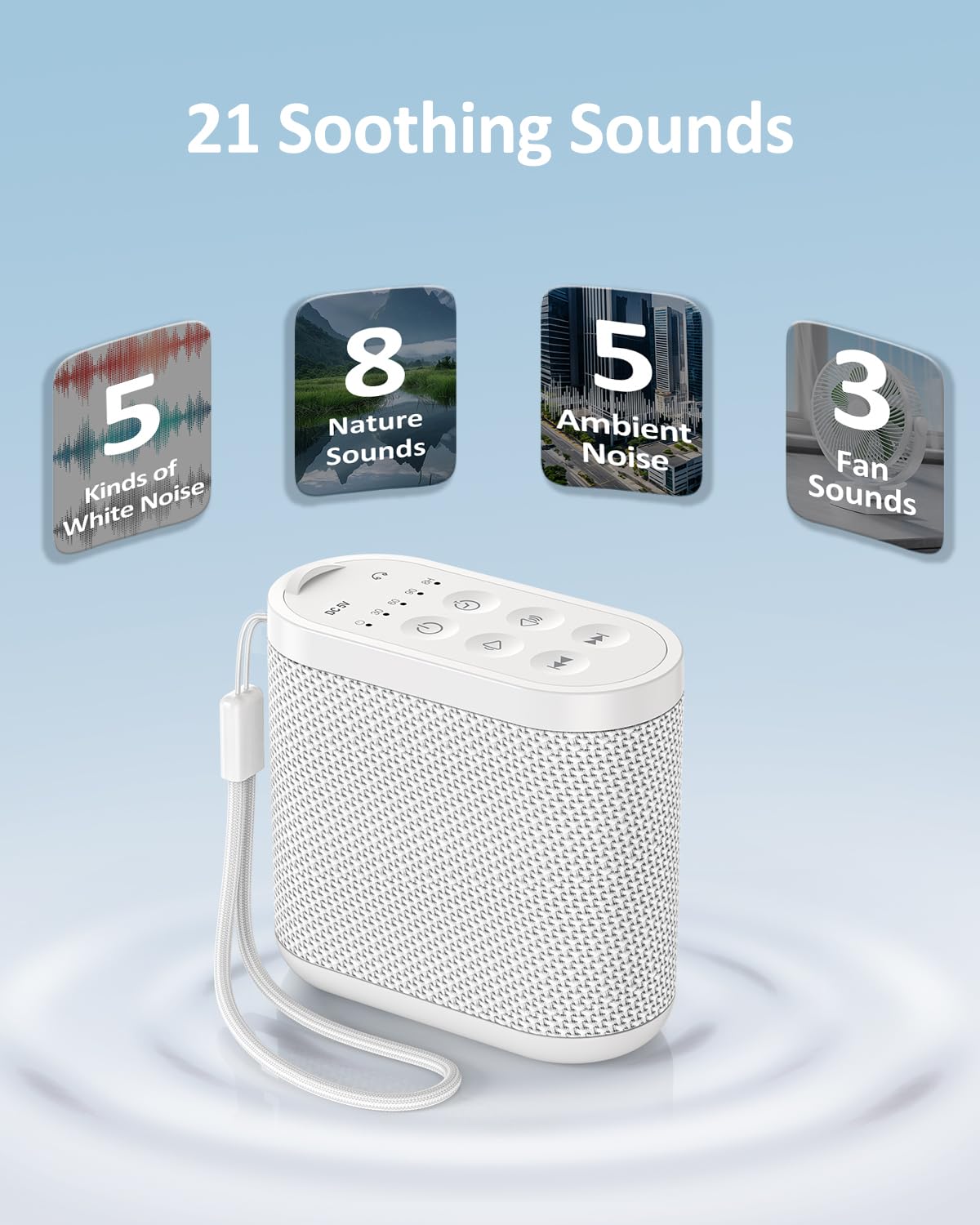 Portable Travel Sound Machine for Adults, Baby Sleeping : Super Long-Lasting & Rechargeable Battery, Headphone Jack, 21 Sounds - White Noise Machine for Office Privacy & Noise Canceling, Home, Gift