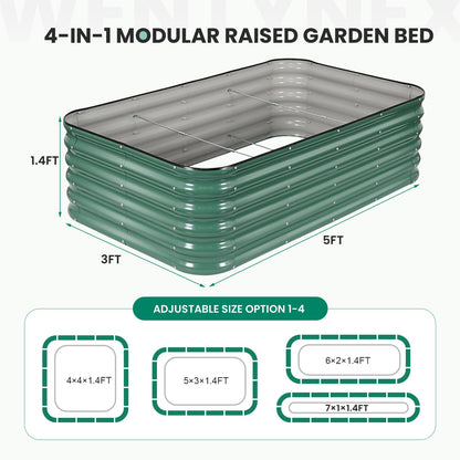 5×3×1.4FT Galvanized Raised Garden Bed Outdoor, Metal Raised Garden Bed Kit, Large Planter Raised Beds, 4 In1 Modular Raised Planter Box Outdoor,Raised Beds for Gardening for Vegetables Flowers Herbs
