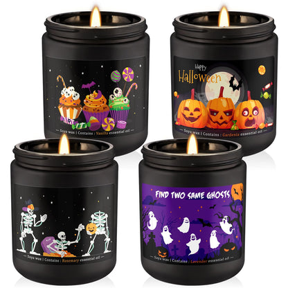 4 Pack 8Oz Halloween Scented Candles for Home Scented Aromatherapy Candles, Soy Wax Autumn Candle Gift Set for Women Men，Home Decoration，Themed Party Decor