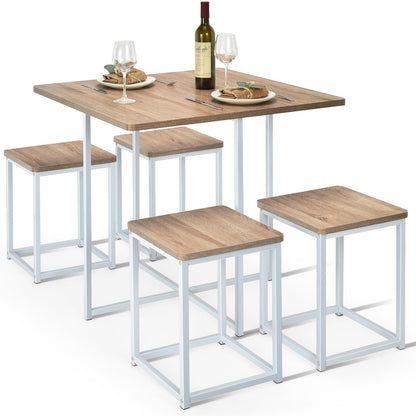 Giantex 5 Piece Dining Table Set, Dining Set for 4 with Square Stools, Small Kitchen Table Set with Metal Frame, Compact Design for Small Space, Home Kitchen Bar Pub Apartment