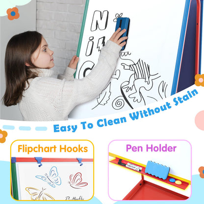 Mobile Dry Erase Board with Stand - 64.4" H Double Sided Portable Rolling Whiteboard Kids Easel for Classroom,Height Adjustable Magnetic White Board on Wheels for Home,School,36x24 inches