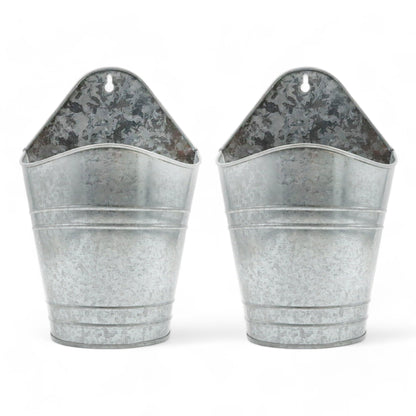 Hosley Set of 2 Galvanized Wall Planters, 10 Inch Hanging Metal Buckets for Indoor Outdoor Garden, Farmhouse Wall Decor, Rustic Patio & Balcony Planter Pots