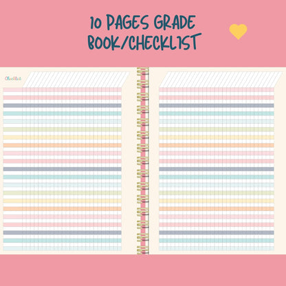 Undated Teacher Planner 8.5 x 11-12 Months & 52 Weeks | Colorful Ribbons Cover | Monthly & Weekly Lesson Plan Book with Stickers, Storage Pocket & Snap-In Bookmark | Classroom Organizer