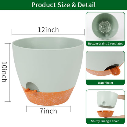 GARDIFE 12 inch planters, Plant Pots,Self Watering Pots, Large Plastic Flower pots with Deep Reservior and High Drainage Holes for Indoor Outdoor Plants and Flowers, Green