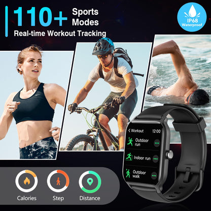 Smart Watches for Women Men, 2025 Smartwatch 1.8'' Alexa Fitness Tracker Smart Watch Compatible for Android iPhone with Bluetooth Call (Answer/Make), IP68 Waterproof Heart Rate/Sleep/SpO2 Monitor 110+