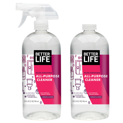 Better Life All Purpose Cleaner - Multipurpose Home and Kitchen Cleaning Spray for Glass, Countertops, Appliances, Upholstery & More - Multi-surface Spray Cleaner - 32oz (Pack of 2) Unscented