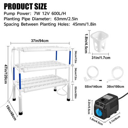 LAPOND Upgraded Hydroponics Growing System Kit,108 Plant Sites 3 Layers Food-Grade PVC-U Pipes Hydroponic Grow Kit Gardening System for Vegetables,Flowers,Fruits,Herbs