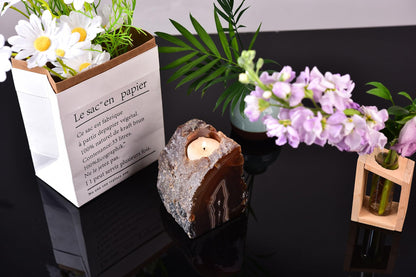 AMOYSTONE Earth Tone Agate Candle Stand 1.5-2lb, for Spa & Yoga Studio Essential Indoor Decor