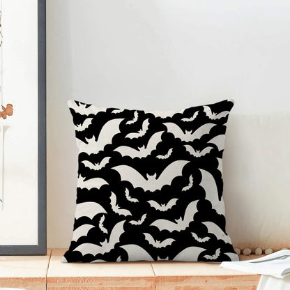 AEIOAE Halloween Pillow Covers 18x18 Inch Set of 2,Black and Cream Bats Throw Pillows Case,Halloween Outdoor Decorative Linen Farmhouse Decor Cushion Covers for Home Sofa Bed Couch