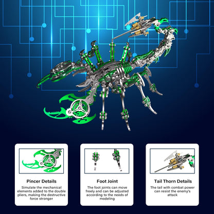 3D Metal Model Kits,3D Metal Puzzle for Adults Mechanical Scorpion King Green Steel Warcraft Collection DIY Animal Brain Teasers Simple 3D Puzzles for Adults.