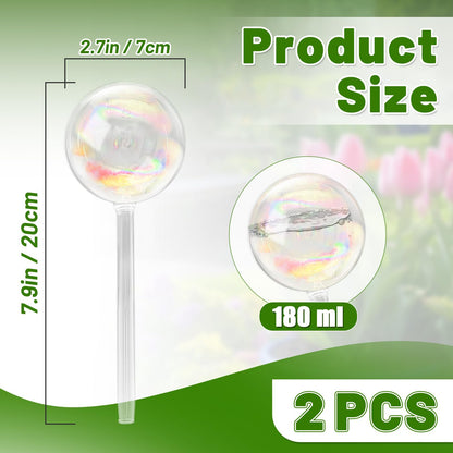 2 Pack Iridescent Glass Plant Watering Globe,Automatic Self-Watering Bulbs for Indoor Outdoor Plants-Hand-Blown Glass Watering Stakes for Home Garden Decor-Ideal Gift for Plant Lovers,Flowers,Pots
