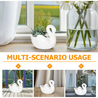 BESTonZON 1Pc Creative Swan Shaped Flower Pot Household Plant Container with Drain for Succulents Cacti for Home Office Garden Decor for Plant