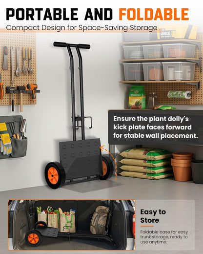 OICIPT Plant Caddy with Wheels, USA Original Patent, 176 lbs Plant Dolly Cart, Foldable Plant Mover Cart with Adjustable Grabbing Arm and Strap for Large Plant Pots, Indoor & Outdoor Use, Carbon Black