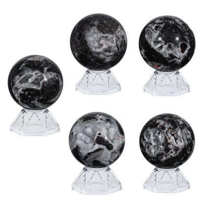 SUNYIK 2.01-2.36" Healing Sphalerite Stone Crystal Ball with Acrylic Stand, Natural Stone Orb Sculpture Figurine for Divination Meditation, Decorativone Ball Sphere for Home Office Decor