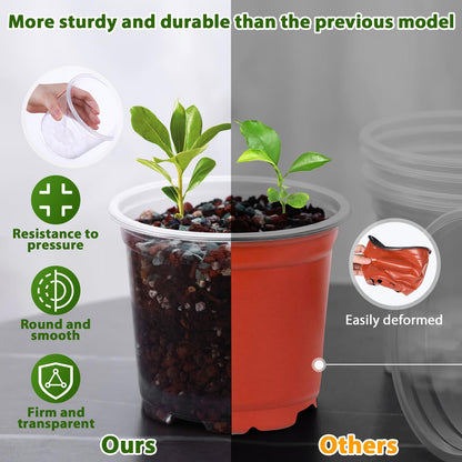 60 Pcs Clear Nursery Pots with Drainage Indoor 4 5 6 Inch Nursery Pot with Drainage Holes Plastic Seedling Pots for Plants, Plant Starter Pot with Holes Clear Plastic Planter for Indoor Plants