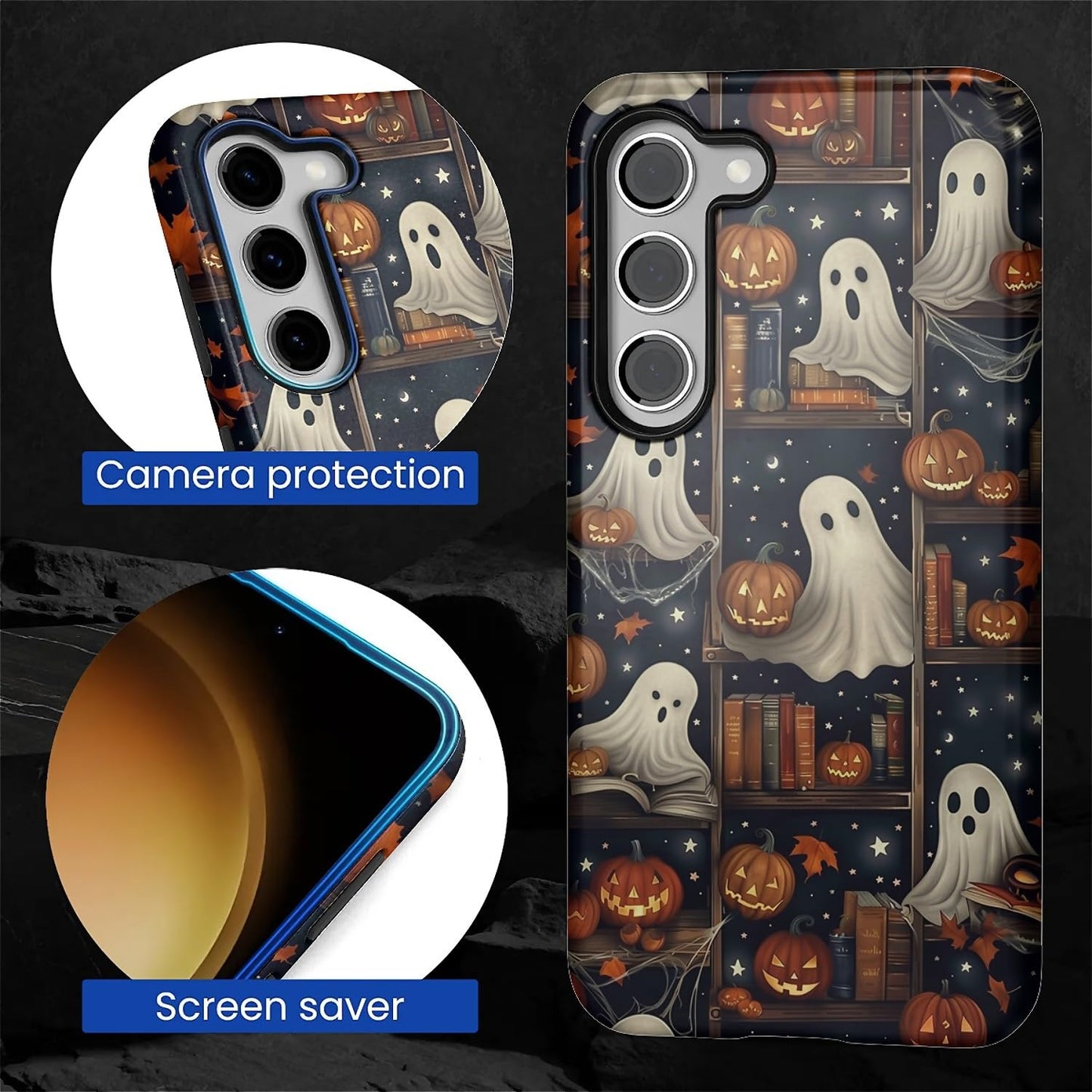 TAMEFOX Case for Samsung Galaxy S23,Anti Drop Scratch Protective Phone Cover Case for Women Girl-Halloween Ghost Pumpkin Decorations