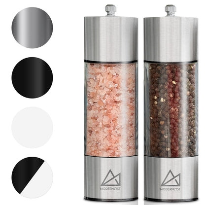 MODERNLYST Salt and Pepper Grinder Set Manual 2 Pack | Large Round Salt and Pepper Shakers Set | 7.5 inch Stainless Steel Salt Grinder Refillable | Manual Pepper Grinder (Stainless Steel)