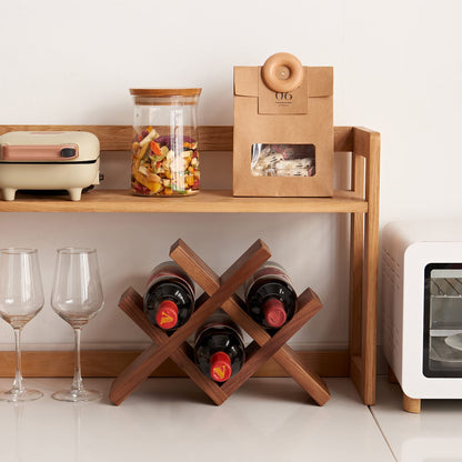 TREOAKWIS Wine Rack Countertop Oak Solid Wood Wine Organizer Rack 4 Bottles Holder for Wine, Drinks, Beer, Suit for Home, Bar, Kitchen,Cellar Basement (Walnut)